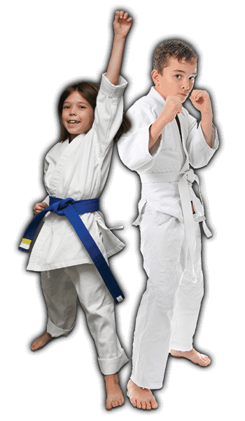 Martial Arts Lessons for Kids in Waco TX - Happy Blue Belt Girl and Focused Boy Banner